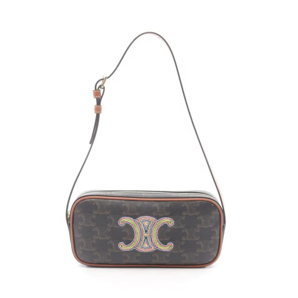 Celine Cuile Triomphe Camera Bag Shoulder Canvas Leather Black Brown Multicolor